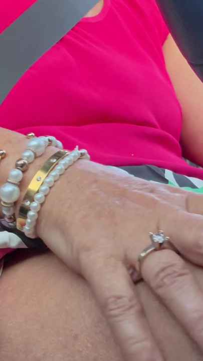 The beautiful, deceitful wife slips her hand between her thighs and rubs her wet pussy while driving. | Clip 1