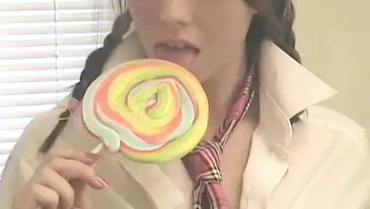 Super Hot Nasty Sch00lgirl Licking a Lollipop Completely Naked