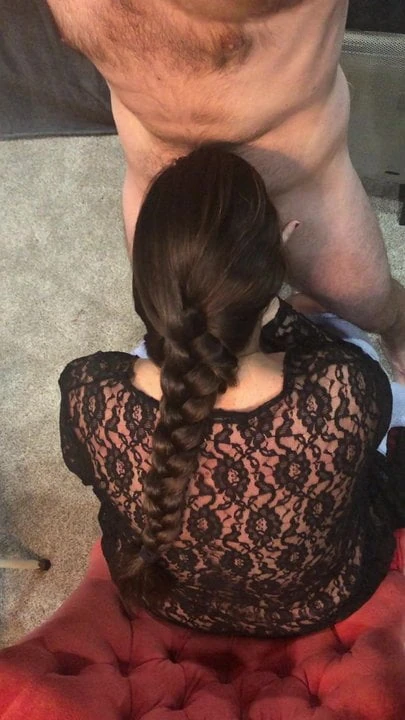 Bbw blowjob. Braided hair. Brunette wife