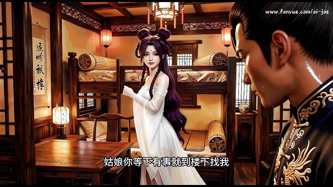 The purple-haired girl with two ponytails, with extremely smooth animation. Episode 1 AI-generated