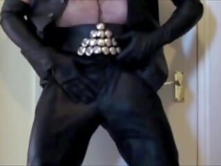 Leather Gloved Wank and Cumshot