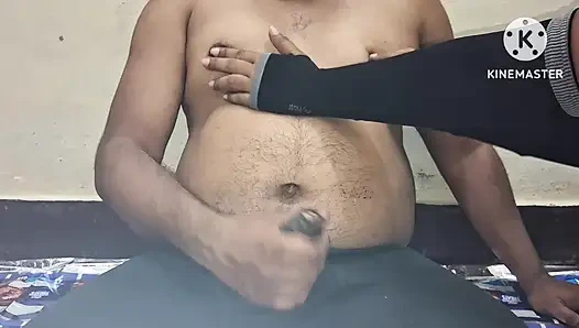 A Indian housewife playing with her husband cock