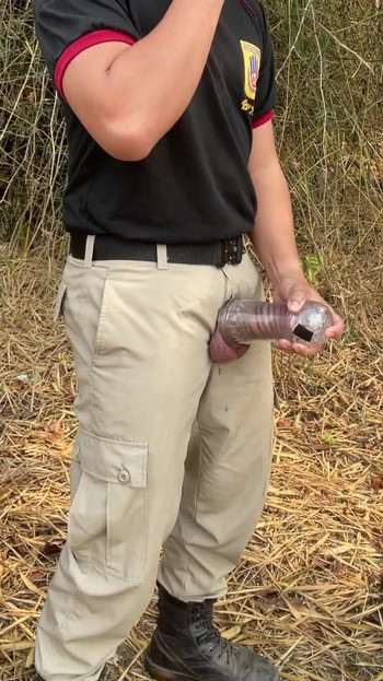 Emotional moment from "Thai uniform with sex toy outdoor"