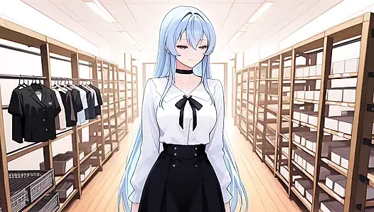 Esdeath пришла купить новое сексуальное нижнее белье и повеселиться с розовым дилдо. Esdeath хентай косплей