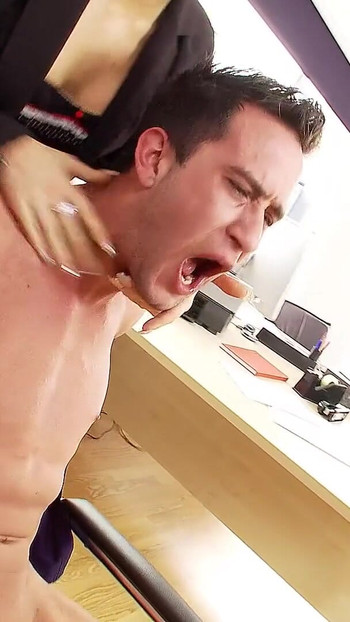 Jaw-dropping moment from "Femdom FFM Threesome Sex for Big Dick Guy by two Sexy Girls in Office"