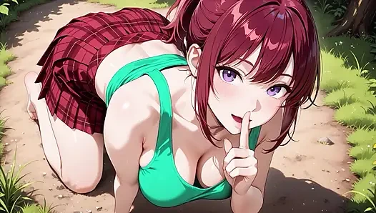 Возбужденная рыжая в лесу глубоко заглатывает до густого перелива спермы