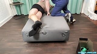 Strapped Matt giggles as he gets tickled by his doctor