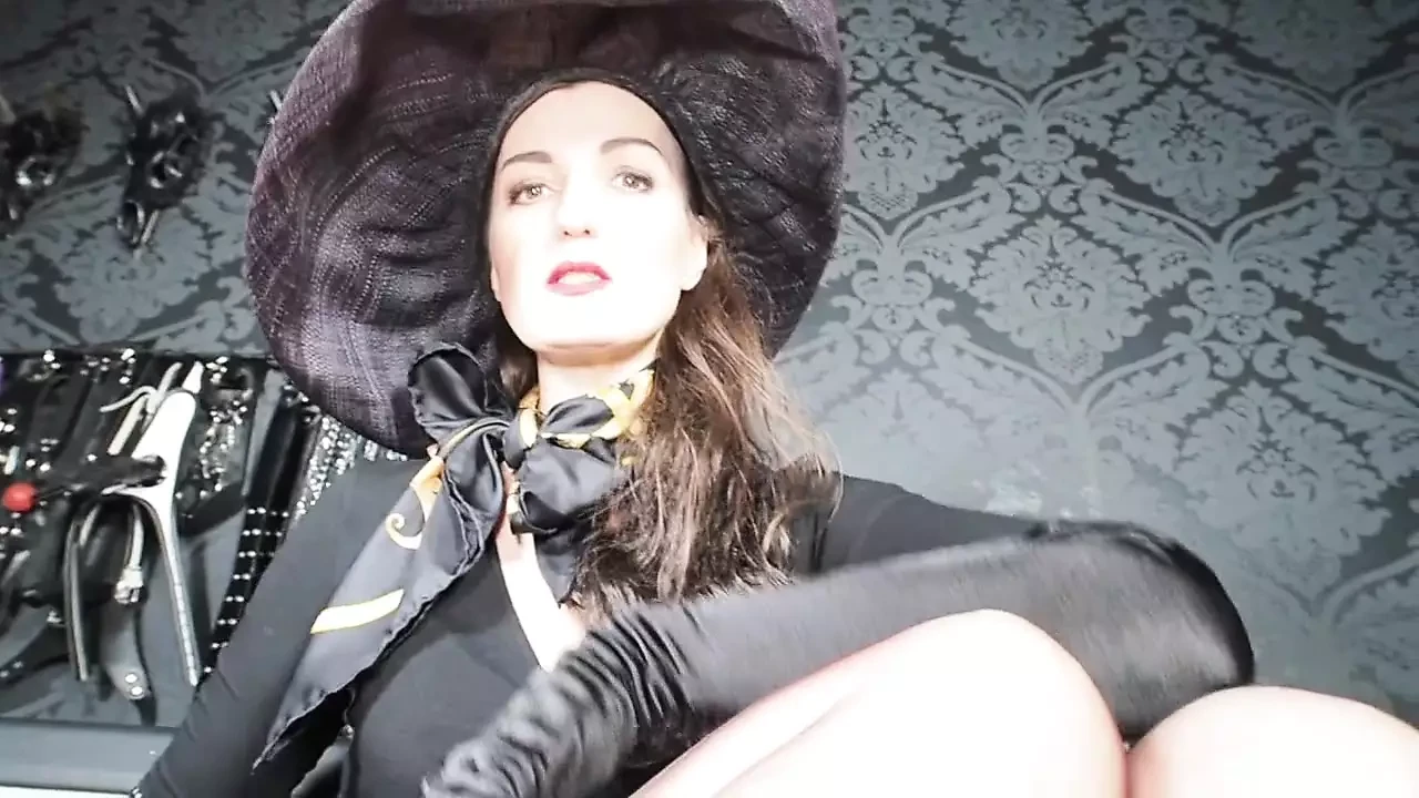 Rich Lady with Hat Tease & Denial Leather Paddle and Extreme High Heels Cum Feeding Game