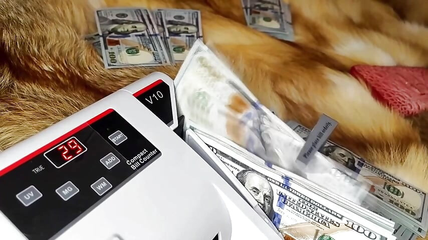Findom: Cash Goddess μετράει μετρητά και σας κάνει να λατρέψετε το ντεκολτέ και τα πόδια της
