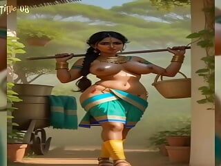 Indian village sexy girl's Ai stable transformation