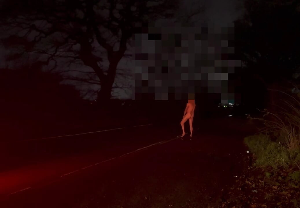 Naked and jerking in the road