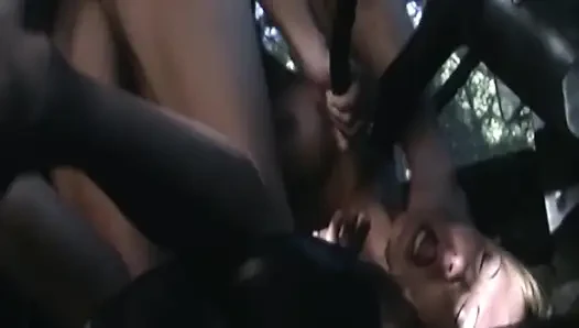 Blonde Babe Stretched Wide in Sloppy Bus Fuck Fest