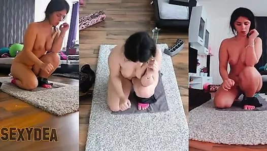 Üçlü kamerada benimle ateşli ve terli olun çıplak egzersiz!