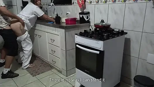 Maid had her ass used while washing dishes.