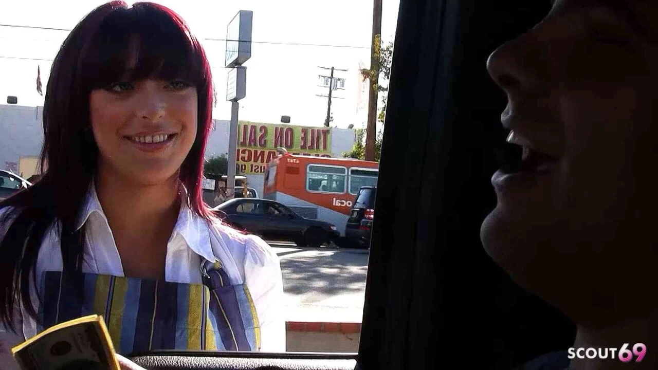 Sweet Purple hair teen with small Tits Pick Up for Casting Fuck by Fat Cock Stranger