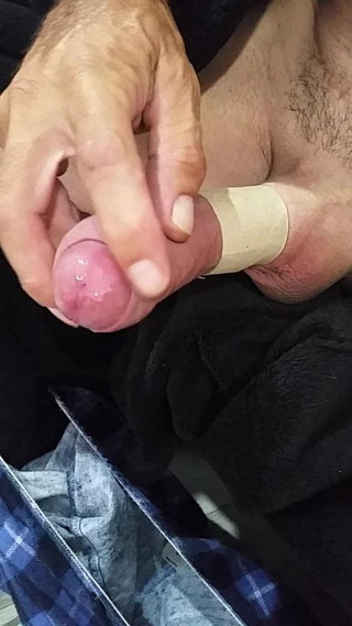 Pumping fingering and stroking my big uncut wet cock