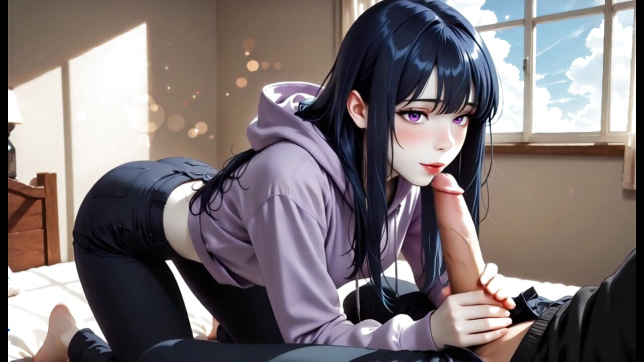 Hinata Hyuga chupando e transando forte com Naruto Uzumaki de cowgirl, de quatro e missionário, gemidos intensos, bunda grande pulando, creme
