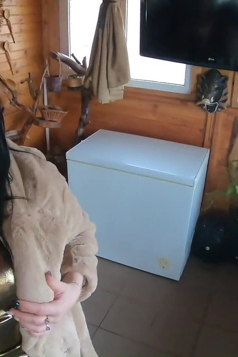 Golden Dress, Fur & Smoking - Hairy Pussy, Deep Blowjob & Hard Doggy on a Freezer