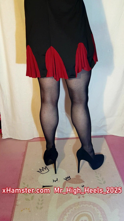 Black shoes and black nylons.