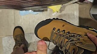 Piss and cum for leather work boots and leather hiking boots