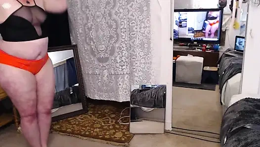 264 DawnSkye1962 Exercising in orange booty shorts Thick Redheaded Pawg