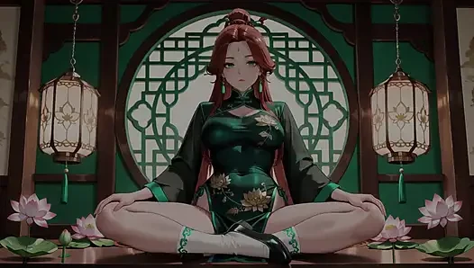 Rote haare &emerald qipao! Faule Verführung im östlichen Hof
