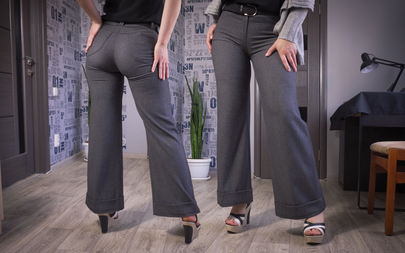 Secretary Modeling Legs and Ass in Tight Trousers