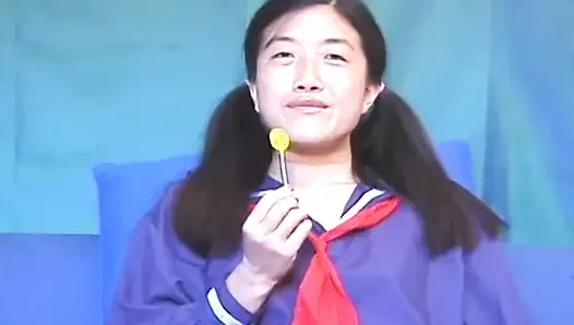 Asian petit on the cock in a college uniform