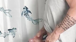 Solo Mature Hung Daddy Pissing an Bating in Bathroom