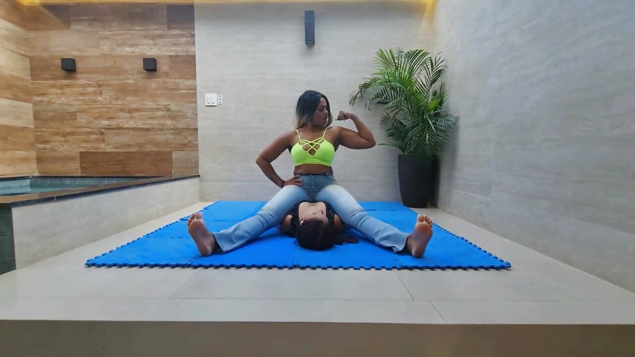Belly and chest sitting by veronica and her slave
