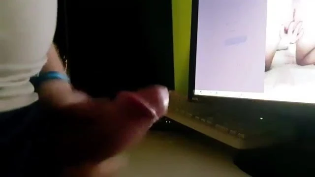 Chubby guy wanking his big fat cock lots of cum