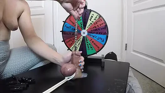 She inserts a 30cm probe all the way into his meaty cock. Playing BDSM roulette.