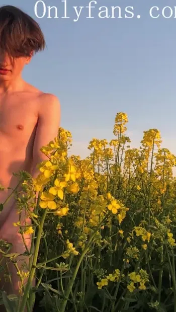 Young Twink Jerks off Cock and Cums Outdoor in field (CUMSHOT)