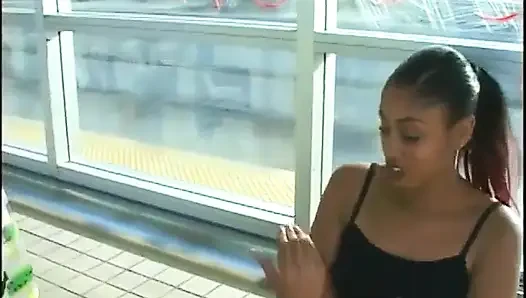 Black man eats a beautiful black girl's hairy pussy