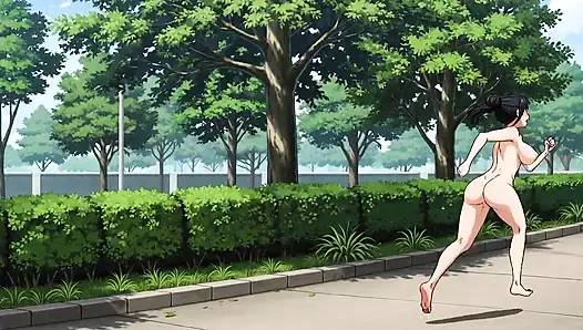 Istri semok yang lagi bugil di depan toilet umum di taman umum