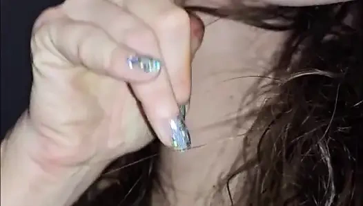 The whore licks her anus