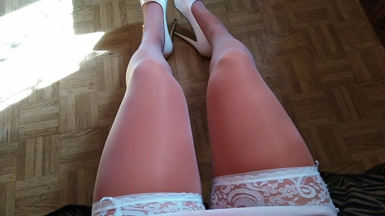 White Stockings, White heels and White dress