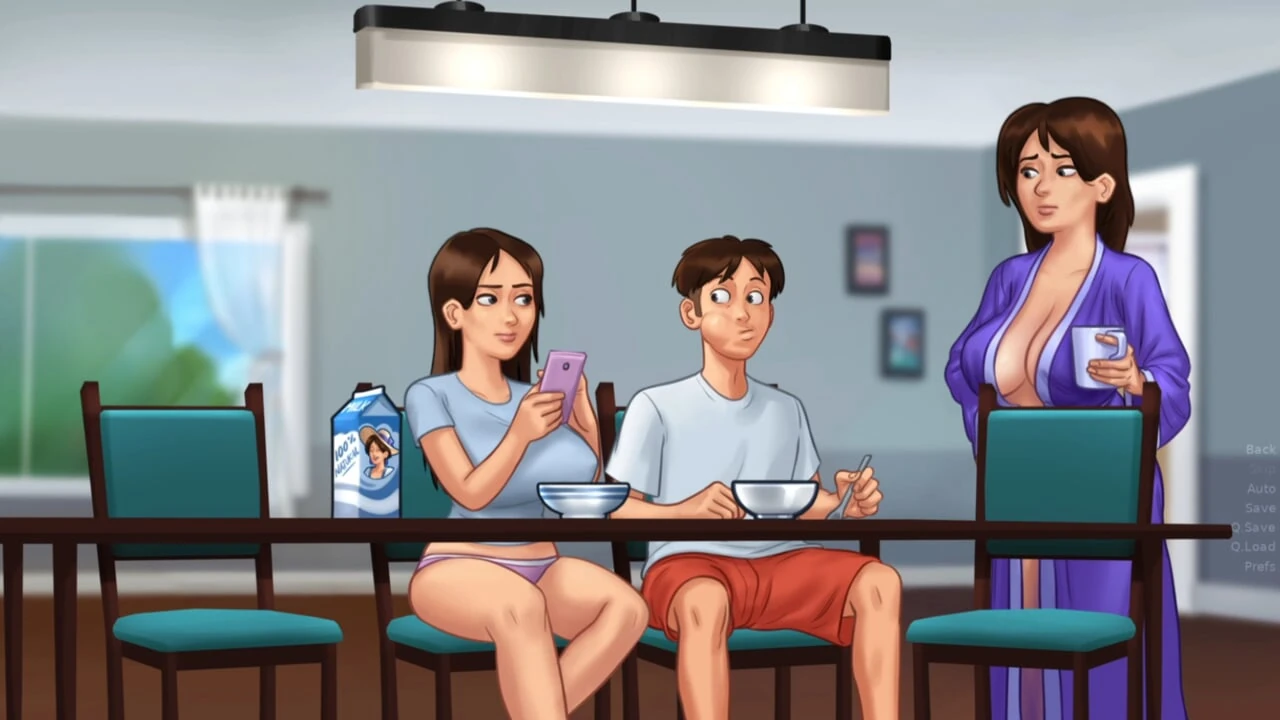 Geile milf hospita betrapt op het afzuigen van een enorme lul onder tafel naast zijn vriendin - Summertime saga