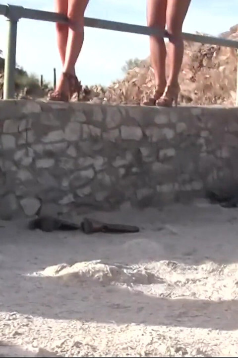 Three Girls in Bikinis on a Mountain Top Get Naked and Play with Each Other