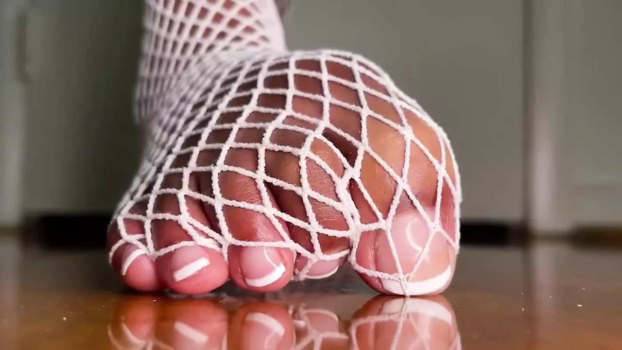 Pink Foxx French Pedicure Feet in Fishnets