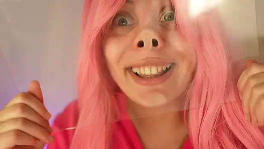 Fetish wajah konyol dan pignose di kaca