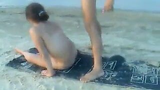Russian swingers fuck modest girl on the beach - FFM