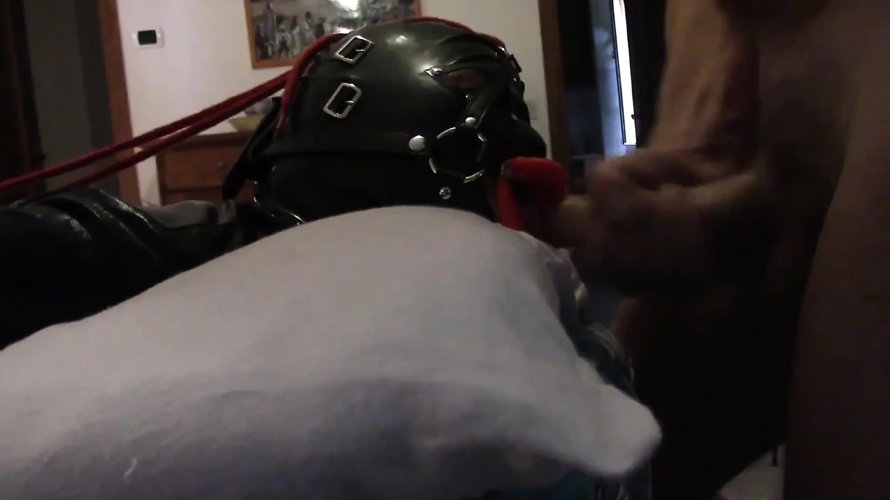 Laura hogtied and hooded with a lip open mouth gag has her throat fucked for 15 minutes