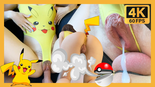 18 year old stepsister rides me on sex chair in Pikachu costume and gets a load of cum. Pokemon cosplay.