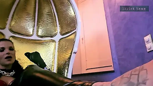 Stina Stone Femdom Feetworship Barefeet Licking Foot Gagging by German Mistress in Leather Gloves Part 1