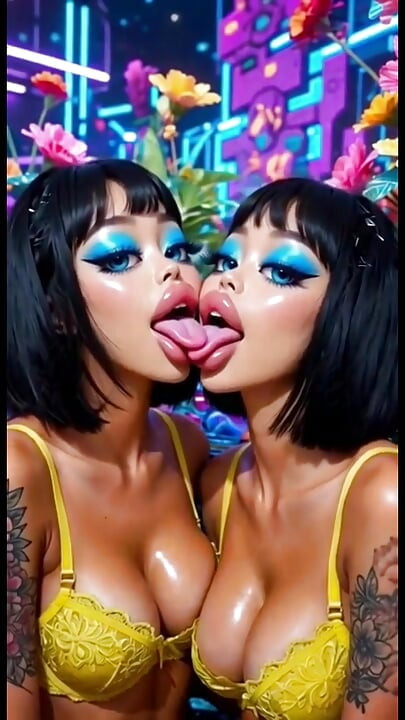 Funny Lesbians Tongue and Kiss Fetish, Ai Animation