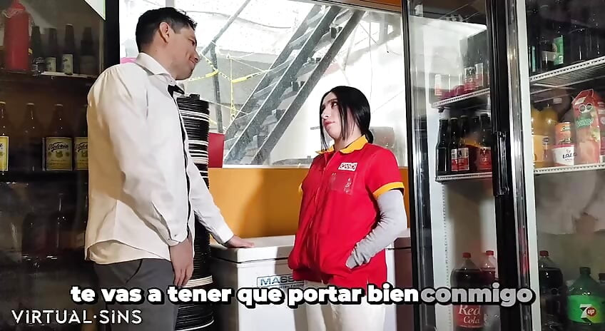 Boss fucks Oxxo cashier in the storeroom