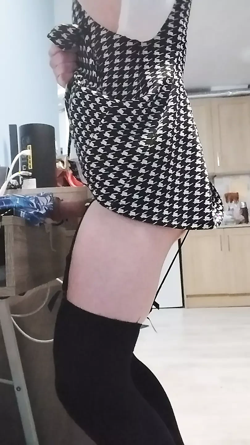 My new short. tight dress turns me on so much i can't hold back my erection, so I decided to fuck and jerk off until I cum