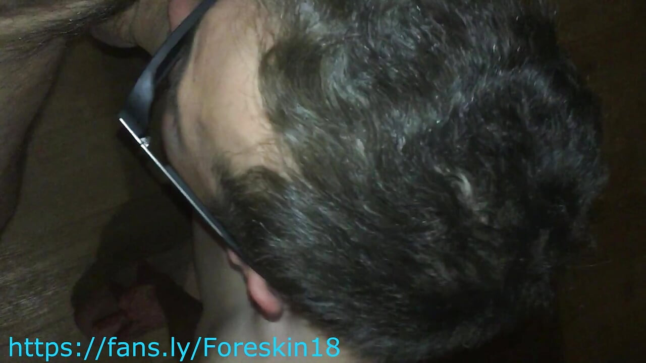 I pour thick white sperm on the young agent's glasses and on his face!