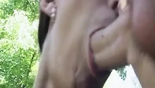 Mature Brunette Drenched Sucking Two Throbbing Cocks